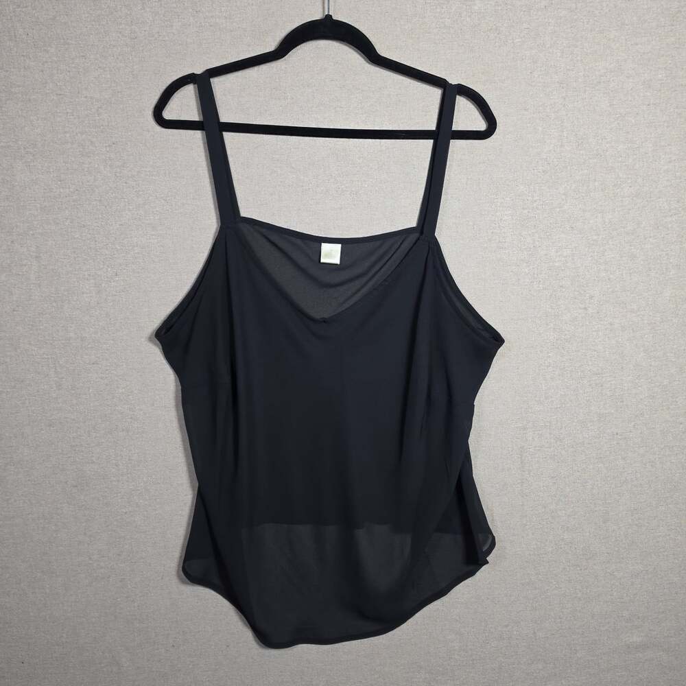 Lane Bryant Black Sheer Chiffon Cami Tank round neckline Wide Strap Plus 3X sexy
